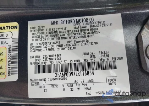 2020 Ford Fusion Titanium из США, поврежденный, VIN 3FA6P0D97LR116854